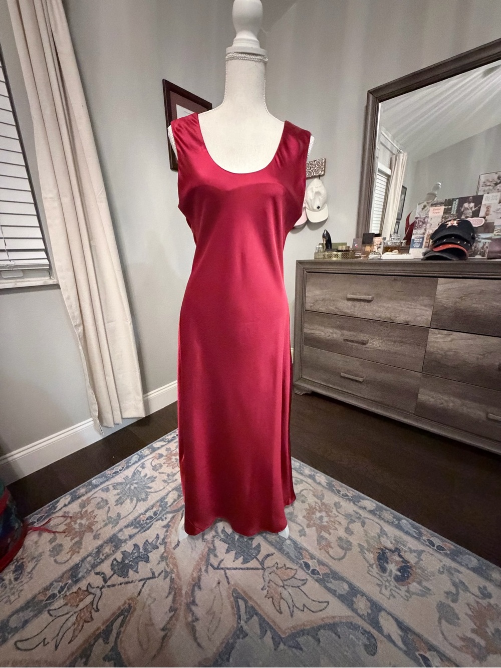 White House Black Market Red Satin Midi Dress